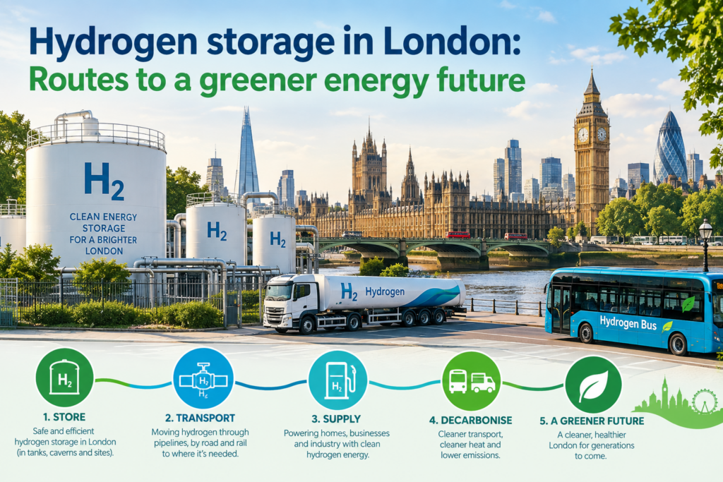 create a pic : Hydrogen storage in London: Routes to a greener energy future
